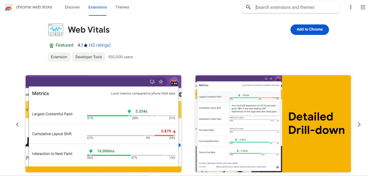 web vitals extension